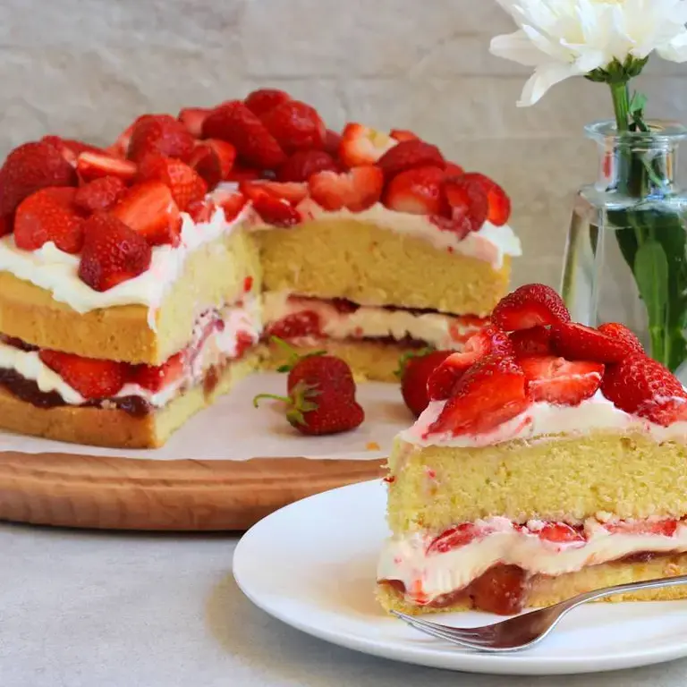 Tartas de frutas Tarta de fresas y nata
