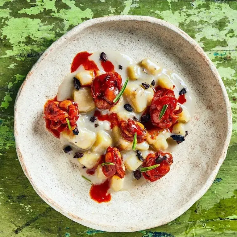 Mojo de guineo, almejas rojas y cacao