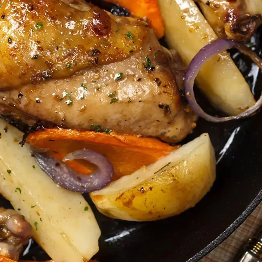 Muslos de pollo a la francesa con zanahorias y nata