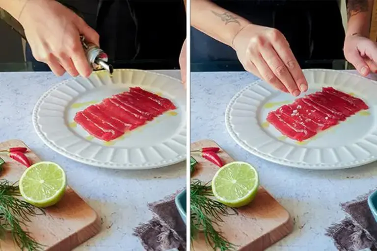 Aliño del carpaccio para la receta de carpaccio de atún