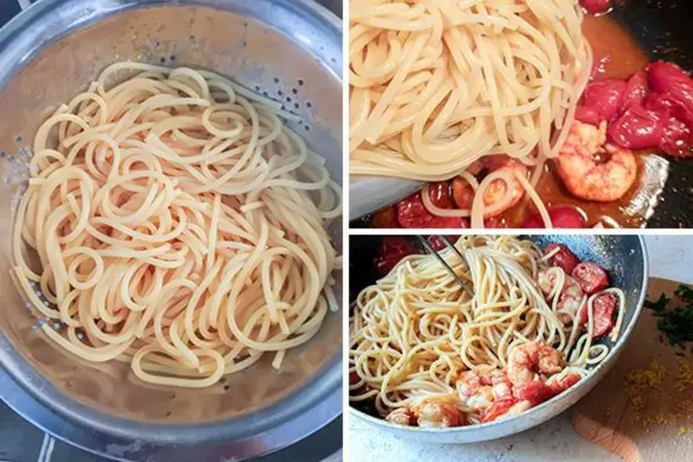 Espaguetis y salsa de langostinos para los espaguetis con langostinos