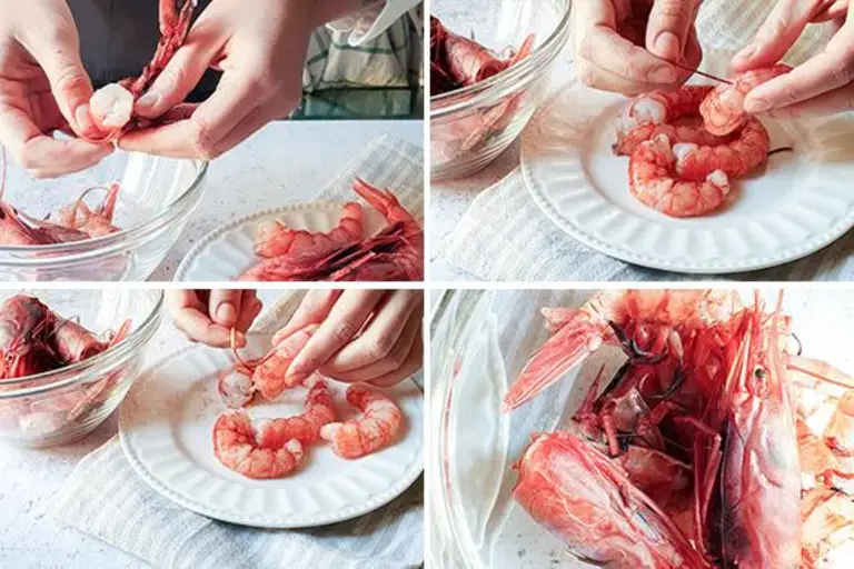 Limpiar los langostinos de los espaguetis con langostinos