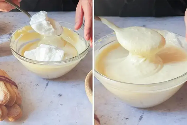 Claras de huevo y mascarpone para el tiramisú