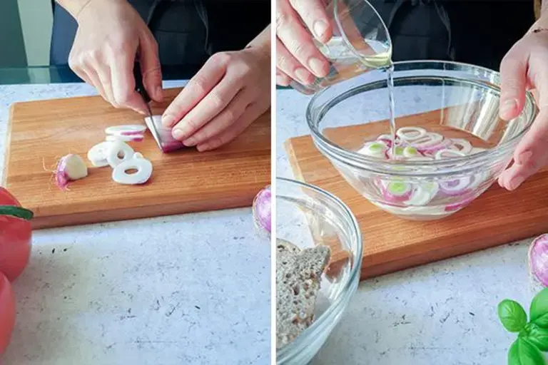 panzanella cortar cebolla